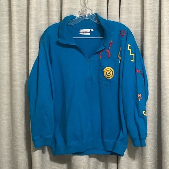 vintage 90s pop art embroidered pullover sweatshirt size M - Picture 10 of 11